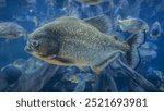 Red-bellied Piranha ( Pygocentrus nattereri ) swim inside the aquarium.