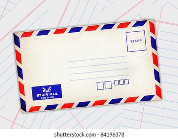 Red-blue edge postal envelope on paper background