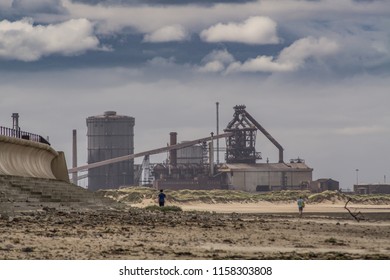 Redcar Beach On The North East Coast Of England. Abandoned British Steel Site.