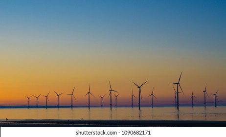 Redcar Wind Farm. North East Coast Of The UK.