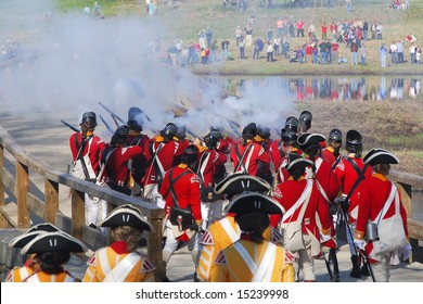 Redcoats Fire On Minutemen At North Bridge In Concord, Massachusetts