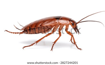 Reddish Brown Cockroach Side View Isolated on White Background