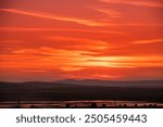 Reddish orange sky during sunset in Sunny Beach, Bulgaria, wallpaper, background