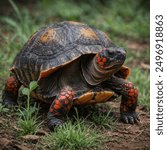 The Red-footed Tortoise is a medium-sized tortoise native to South America. It is named for the distinctive red or orange scales on its limbs and head.