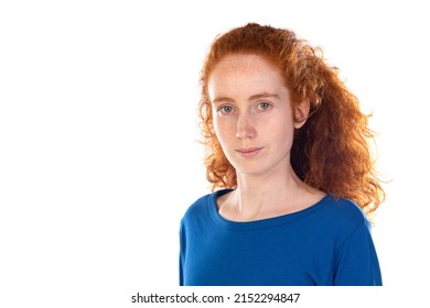 Redhaired girl thinking about something isolated on a white background