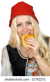 Redhat - Person From Fairytale Eating Pasty Isolated On White