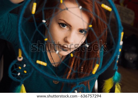 Similar – Image, Stock Photo Young woman with turquoise hair and piercings smiles