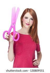 Redhead Girl With Big Scissors