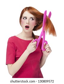 Redhead Girl With Big Scissors