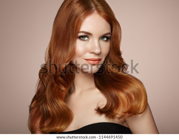 Redhead Girl Long Healthy Shiny Curly Stock Photo Edit Now