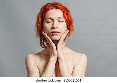 Redhead Naked Woman Hands Near Face Shutterstock