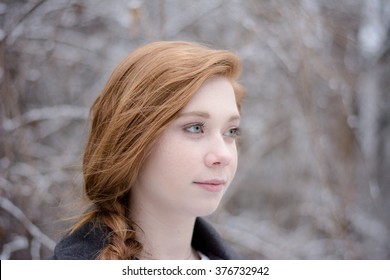 Redhead Teenage Girl Profile Picture With Winter Background
