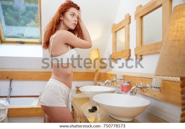 Bathroom woman POV redhead