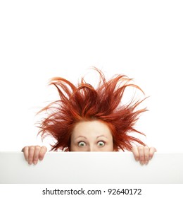 Redhead Woman With Messy Hair With Copy Space