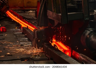 Red-hot Metal Billet On The Roller Table Of A Rolling Mill