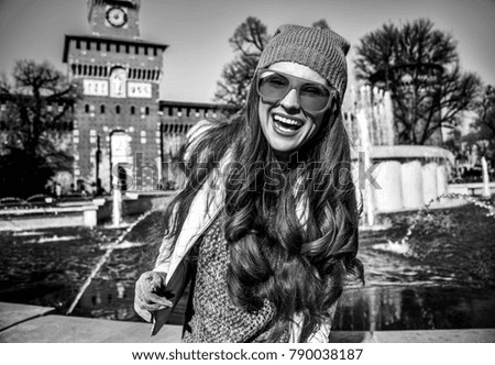 Similar – Happy thin woman with sunglasses and hat smiling while visiting The Rocks in Sydney city, Australia.