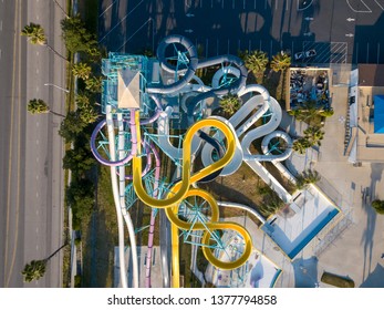 Redlands, CA / USA - 4/20/2019: Overhead View Of Splash Kingdom Water Park