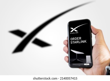 Redmond, Washington, USA, November 2021: Ordering A Starlink Product Using A Smart Phone. Starlink (SpaceX) Is A Satellite Communications System