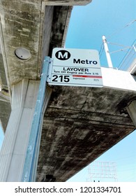 REDONDO BEACH, Los Angeles, California - September 13, 2018: LA Metro Bus Stop Sign At Redondo Beach Metro Rail Station