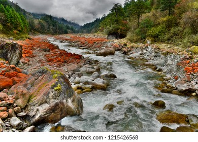 Redstone park close to Moxizhen in Sichuan, China  - Shutterstock ID 1215426568