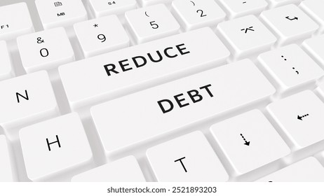 Reduce debt. A close up of a computer keyboard with reduce debt written on the keys