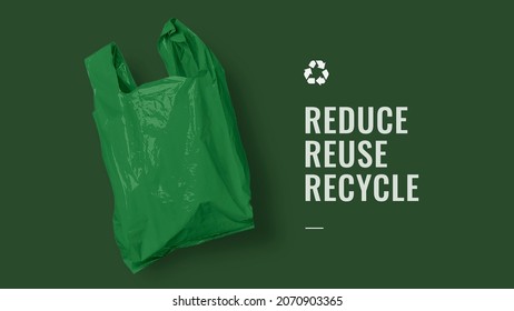 Reduce Reuse Recycle Campaign Banner With Green Plastic Bag