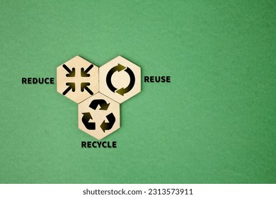 Reduce, Reuse, Recycle Sign Set. Three Different Green Gradient. Ecological and save the earth concept. An ecological metaphor for ecological waste management and a sustainable. - Shutterstock ID 2313573911
