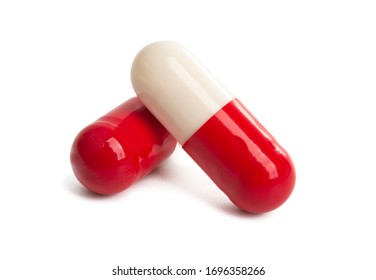 red-white capsules isolated on white background