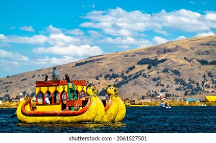 Reed Boat On Lake Titicaca In Peru