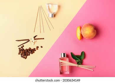 Reed diffusers on color background