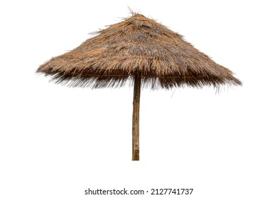 Reed, Straw beach umbrella isolated on white background