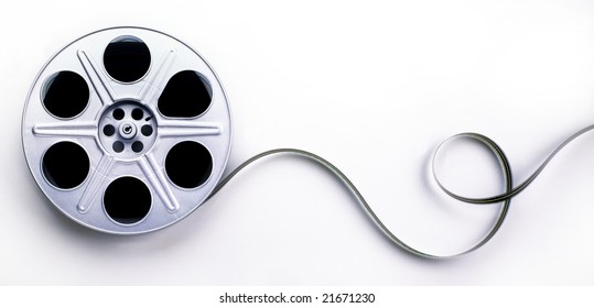 A reel of 35mm motion picture film on a white background