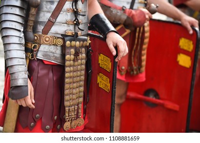 Reenactment Detail With Roman Soldiers Uniforms