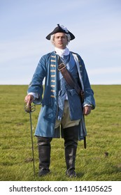 Reenactor In 18th Century British Army Infantry Officer Uniform