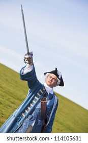 Reenactor In 18th Century British Army Infantry Officer Uniform