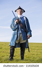 Reenactor In 18th Century British Army Infantry Officer Uniform