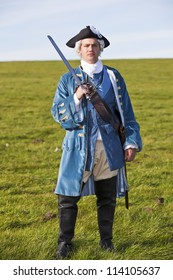 Reenactor In 18th Century British Army Infantry Officer Uniform