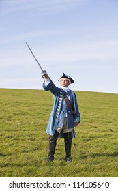 Reenactor In 18th Century British Army Infantry Officer Uniform