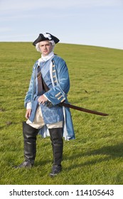 Reenactor In 18th Century British Army Infantry Officer Uniform