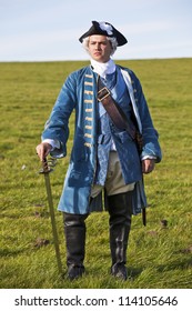 Reenactor In 18th Century British Army Infantry Officer Uniform