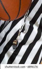 A Referee Jersy With A Whistle And A Basketball, Basketball Referee's Equipment