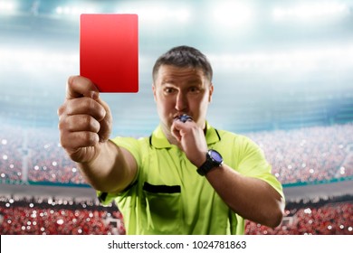 Referee Showing The Red Card In The Soccer Stadium