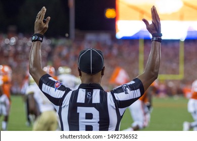 Referee Touchdown Signal - Clemson Tigers Host Georgia Tech Yellow Jackets On Thursday 8-29-19 At Clemson Memorial Stadium In Clemson South Carolina USA 