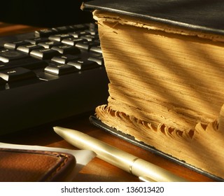   Reference book on the desk.