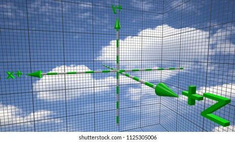 the reference system of the three-dimensional space of the Cartesian axes, on a black background