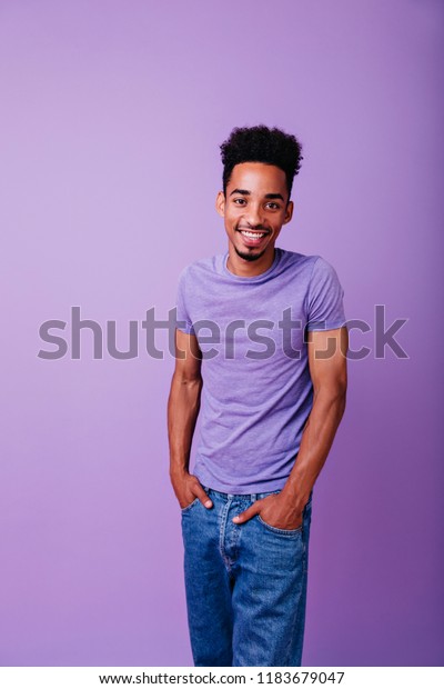 Refined Male Model Curly Hair Standing Stock Photo Edit Now
