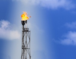 A gas flare at an oil refinery methanol plant in Labuan,Malaysia.Around ...