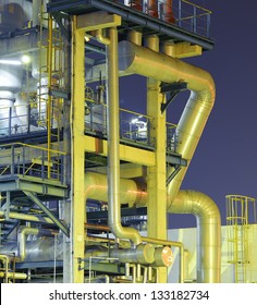 Refinery Industrial Plant With Industry Boiler At Night