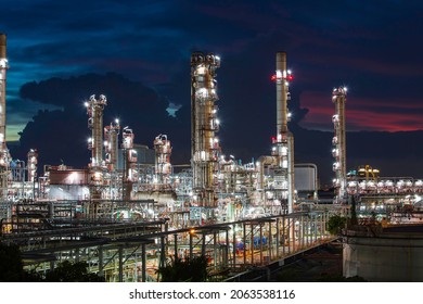 Oil​ refinery ​ and​ plant tower column refinery of petrochemistry industry in oil​ and​ gas​ ​industry with​ cloud​ blue​ ​sky cloud the twilight background​.