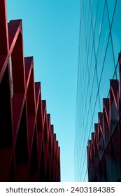 Reflected facade of the Museum of Human Evolution, in Burgos, Spain.